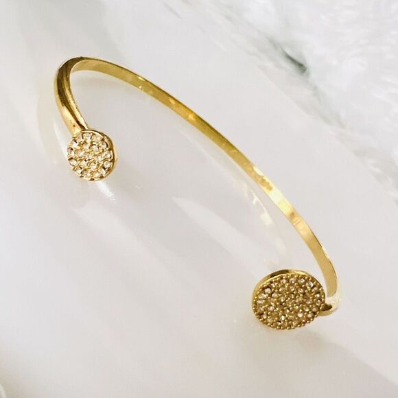 Stella & Dot Pave Disc Cuff Bracelet Gold Tone Simple Nice Casual 4571 - Picture 1 of 8